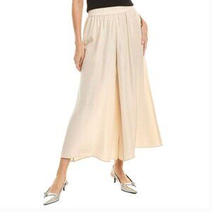 NWT Eileen Fisher Womens Cropped Silk Wide Leg Pant, Beige Almond Size L